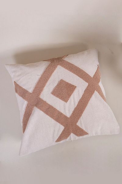 vivamaison Țesătură de bumbac bej, special concepută, cu broderie maro, husă de pernă 43x43 cm