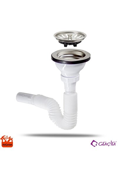 GÜÇLÜ Stoplu Çöpmak Büyük Lavabo Evye Gider Sifonu Paslanmaz Geniş Kafalı Süzgeç