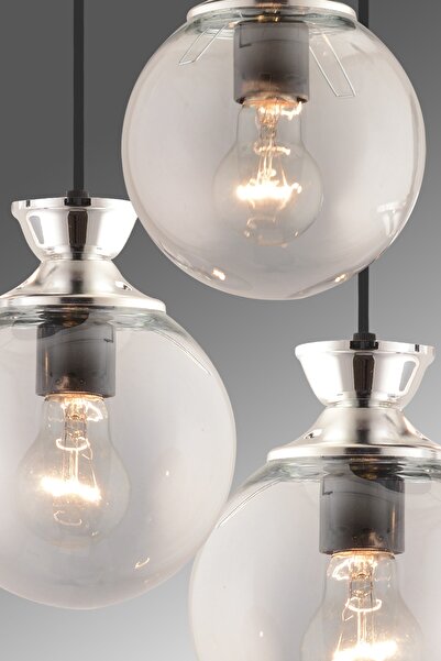 Genel Markalar Dilara 3 Lü Tepsi Siyaha Krom Yuvarlak Camlı Salon Avizesi