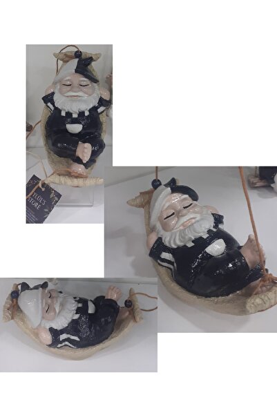 Siyah Beyaz Hamaklı Salıncaklı Bahçe Balkon Gnome Cüce Dekoratif Biblo Süs Cüce