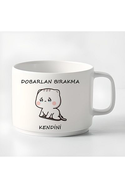 GünayStore Double Turkish Coffee Cup & Espresso Tobarlan Don't Leave Yourself Mochi Cat Small Mug 180 Ml