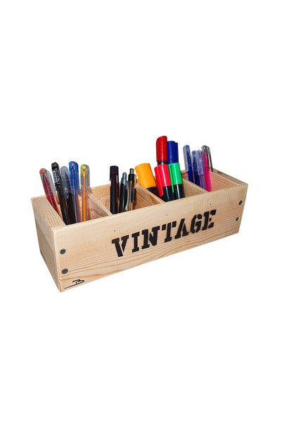Barış Dizayn Doğal Ahşap 30cm Vintage Retro Tasarım Kalemlik Makyaj Masaüstü ...