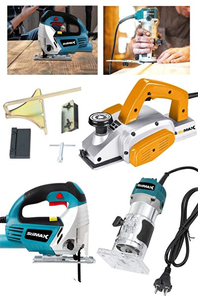 stilmax 3'lü Usta Seti Freze Formika Açma + Ahşap Rendeleme Planya Makinesi +ahşap Kesme Dekupaj Çantalı Set