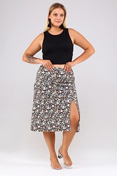 Seamoda Floral Patterned Slit Wrap Skirt - Light Brown