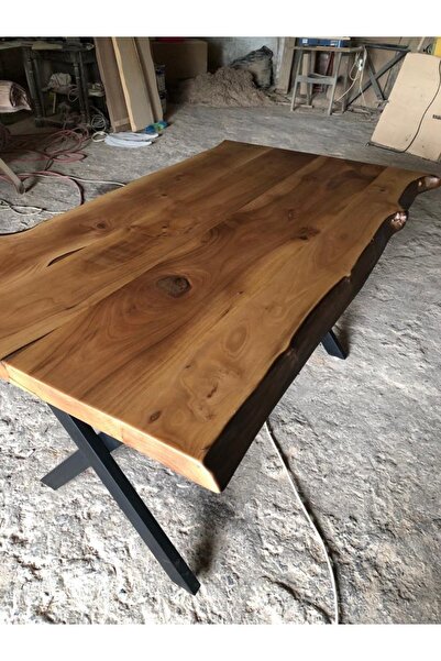 Bintaş Mobilya Naturel Doğal Kenar Ceviz Ağacı Kütük Yemek Masası 85x160.cm