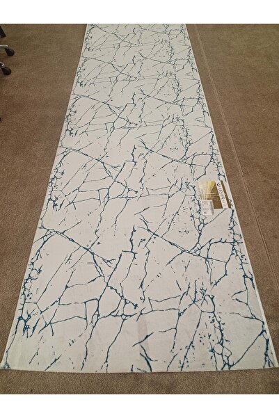 Venüs Mavi Beyaz Mermer Desenli Kaymaz Yıkanabilir Ince Kesilebilir Jel Taban...