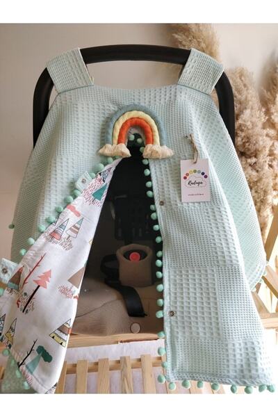 Raduga Collection غطاء عربة أطفال مزدوج الجوانب بلون النعناع - شجرة وتلال