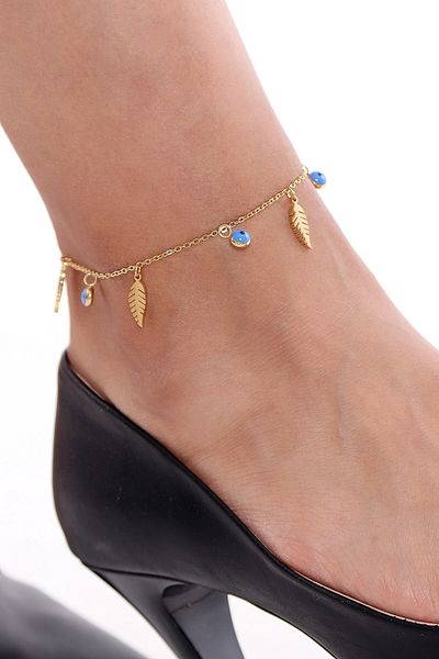 Bhs life Women's Evil Eye Beaded Leaf Figured Steel Anklet
