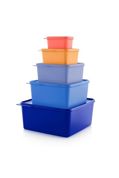 Tupperware Square Storage Container 5-Piece Multi-Purpose Box Colorful