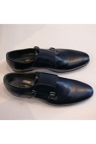İnci Unisex Leather Navy Blue Double Buckle Elastic Hard Rubber Sole Loafer Shoes