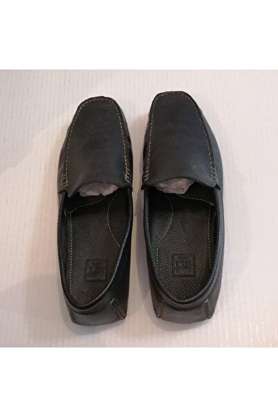İnci Uniseks Hakiki Deri Floter Siyah El Dikişli Yumuşak Krampon Kauçuk Tabanlı Loafer Ayakkabı