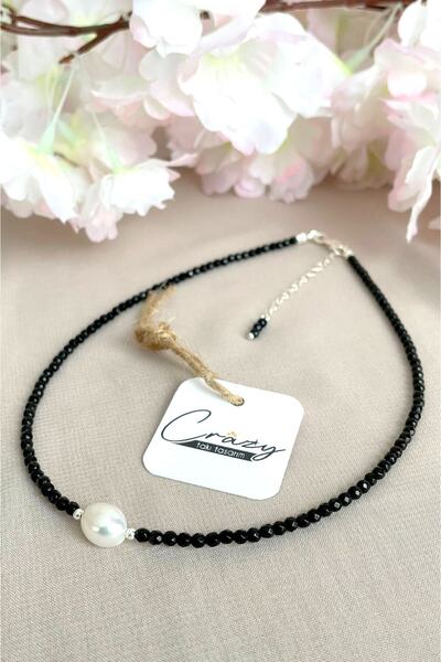 CRAZY TAKI TASARIM Minik Fasetli Siyah Oniks Ve Beyaz Barok Inci Doğaltaşlı K...