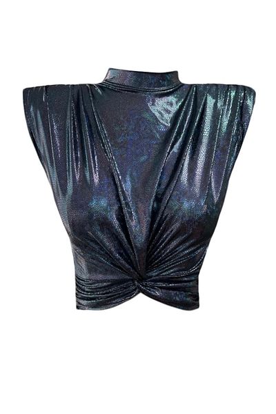 Gira official Επενδυμένο με κόμπους Crop Top Ολόγραμμα Navy Blue