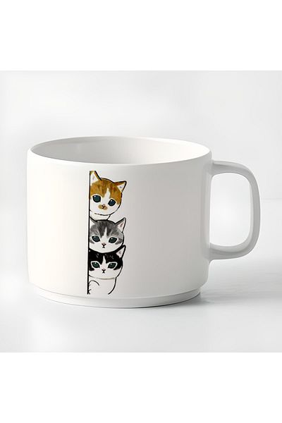 GünayStore Double Turkish Coffee Cup & Espresso 3 Kittens Printed Mug 180 Ml