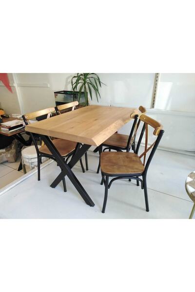 Bintaş Mobilya 4 Kişilik Kütük Masa Tonet Sandalye Takımı 120x75.cm