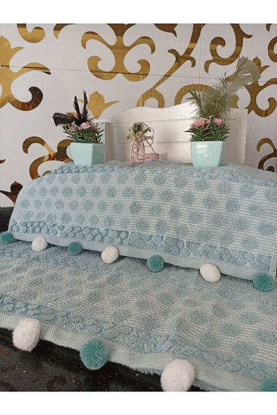 Yarençeyiz Set de 2 prosoape pentru mâini și față cu pompoane 50x90