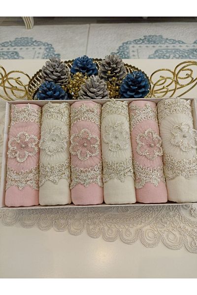 Yarençeyiz 6-Piece Velvet Flower Motif Kitchen Towel 30×50