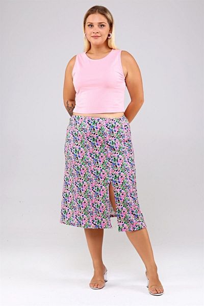 Seamoda Floral Patterned Slit Wrap Skirt-pink