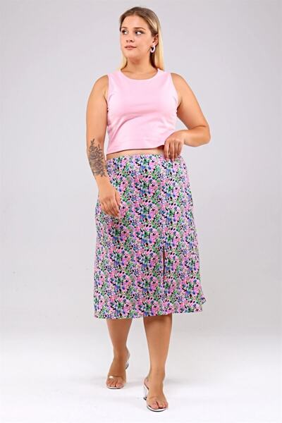 Seamoda Floral Patterned Slit Wrap Skirt-pink