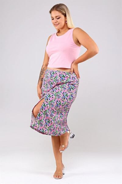 Seamoda Floral Patterned Slit Wrap Skirt-pink