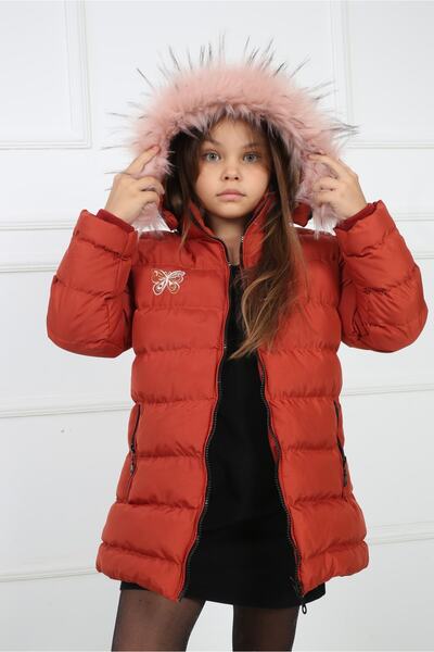 B&T Παλτό με βελούδινο κουκούλα για κορίτσια με σχέδιο πεταλούδα