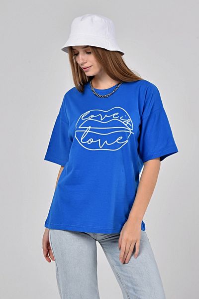 Mad&Calf Tricou oversize cu imprimeu Blue Love Is pentru femei