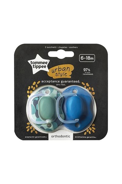 tommee tippee Men's Urban Pacifier Set of 2 - 6-18 Months Green and Blue
