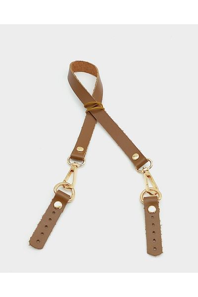 angel çanta aksesuar Tan Color 60x1.5 Cm Real Leather Bag Handle (light Gold Metal)