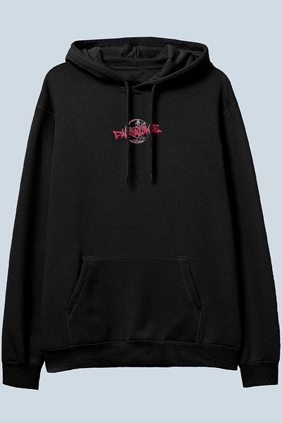 DEEPSENCE Unisex Black Hooded Sweatshirt Cosmıc Back Printed