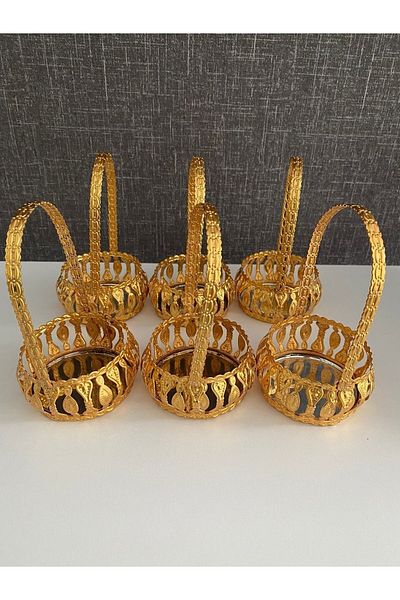 Home & Home Hurrem Sultan Mirrored Motif Luxury Brown So Presentation and Turkish Delight Bowl 6 Pieces