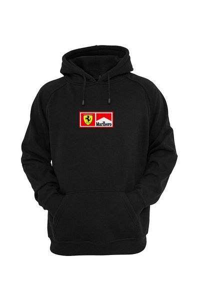 DEEPSENCE Unisex Black Hooded Sweatshirt Ferrari Printed