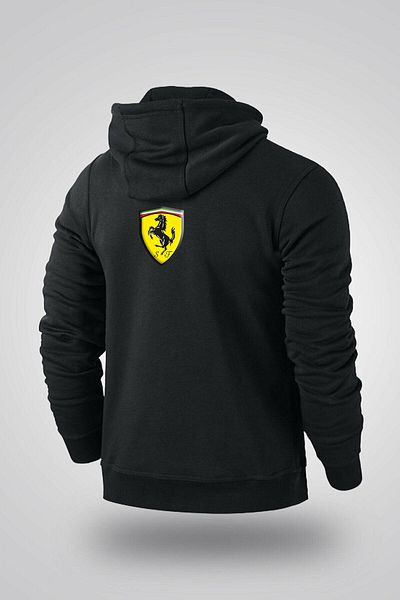 DEEPSENCE Unisex Black Hooded Sweatshirt Ferrari Printed