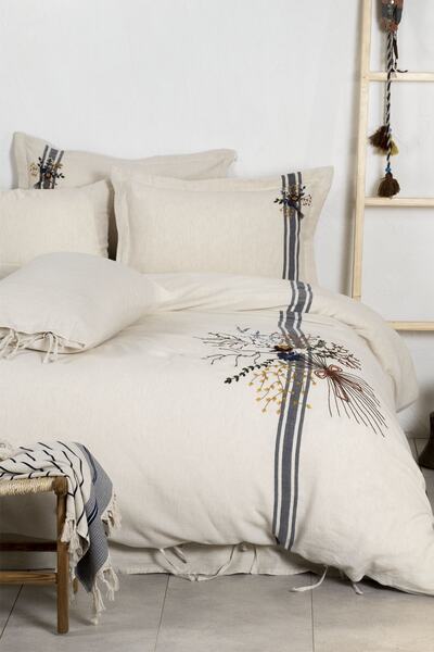 Ecocotton Organik Pamuk Çift Kişilik Nakış Işlemeli Nevresim Takımı - Charla