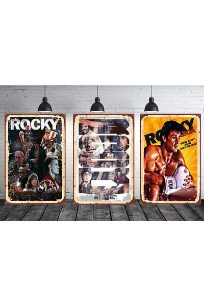 TAKIFİX Rocky Balboa Seti 3 Adet 20x30 Cm Retro Ahşap Tablo