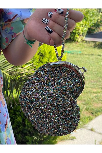 Gönülden Tasarım Heart Shaped Night Hand Wallet Bag Shiny 18x13 Cm