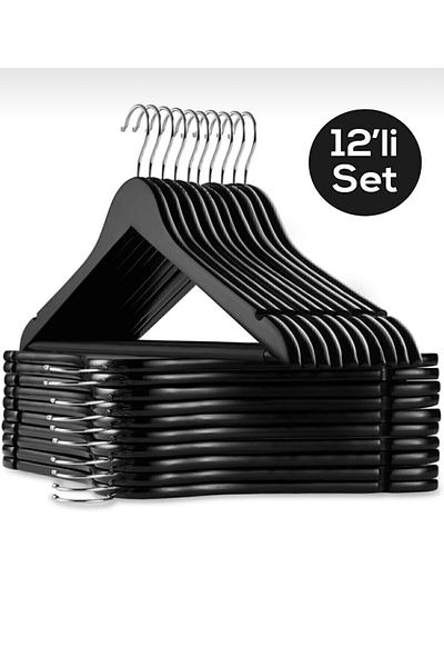 MaviEv 12 Pieces Black Wooden Look Plastic Hanging Clothes