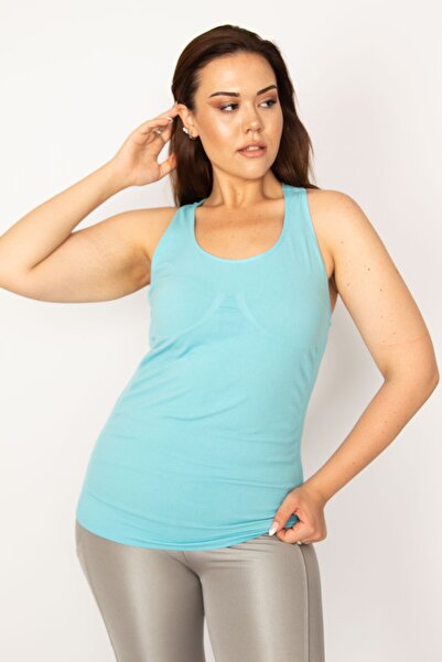 Şans Plus Size Blouse - Turquoise - Fitted
