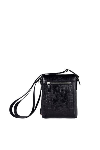 Eminsa Men's Black Crocodile Leather Shoulder Bag