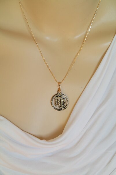 maycollection Siyah Gold Epoksi Başak Burcu Gold Zincir Kolye