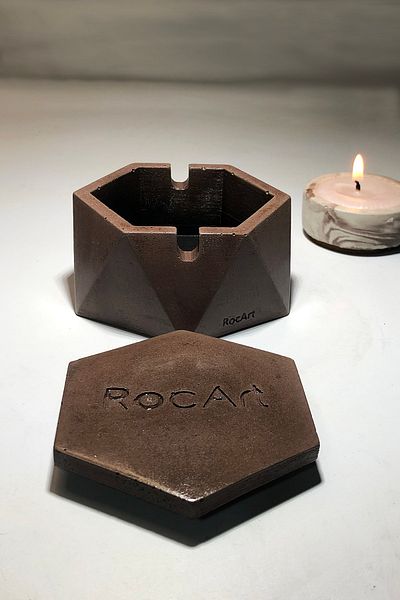 RocArt Home Hexagonal Concrete Ash Tray (Brown)
