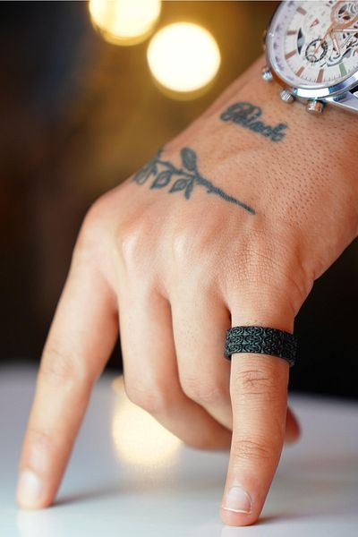 The Collection Herringbone Model Adjustable Black Ring