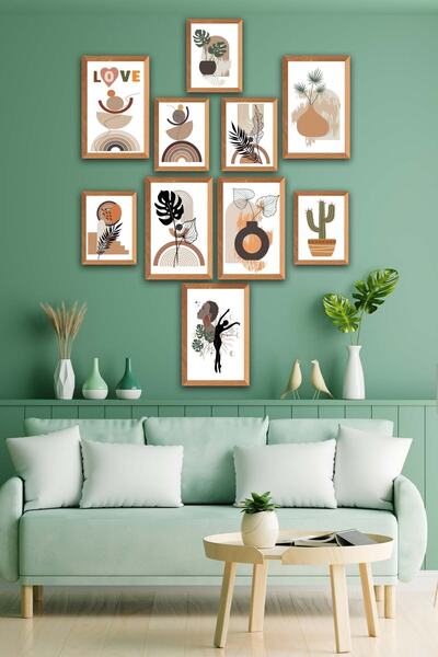 no77decor 10 Parça Botanic Ve Bohem Tarzda Sanatsal Ahşap Çerçeve Görünümlü U...
