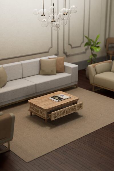 kolexonline Rosa Masa Orta Masa Akıllı Masa Çekmeceli Çam Renk