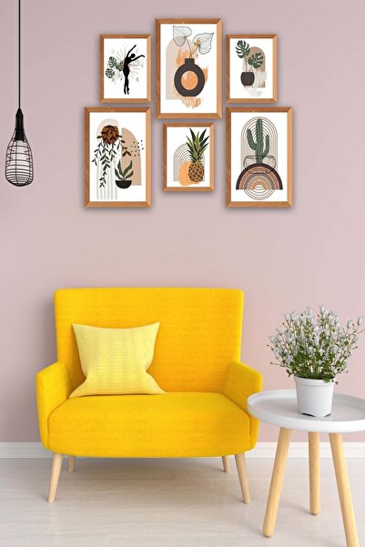 no77decor 6 Parça Bohem Tarzda Sanatsal Ahşap Çerçeve Görünümlü Uv Baskı Mdf ...