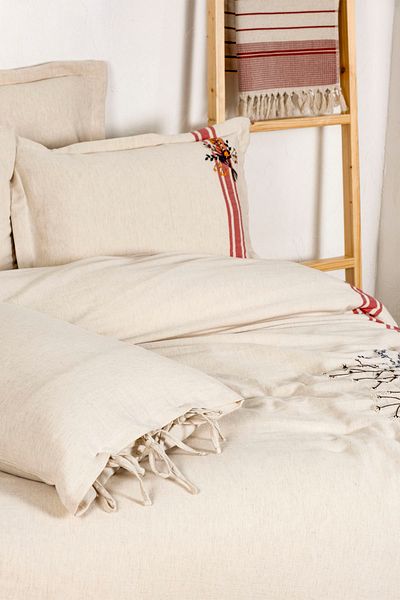 Ecocotton Extra Large Embroidered Organic Cotton Duvet Cover Set - Charla