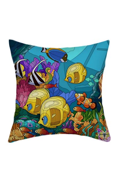 ALAMODECOR Husă de pernă cu pești subacvatici din oceanul mării