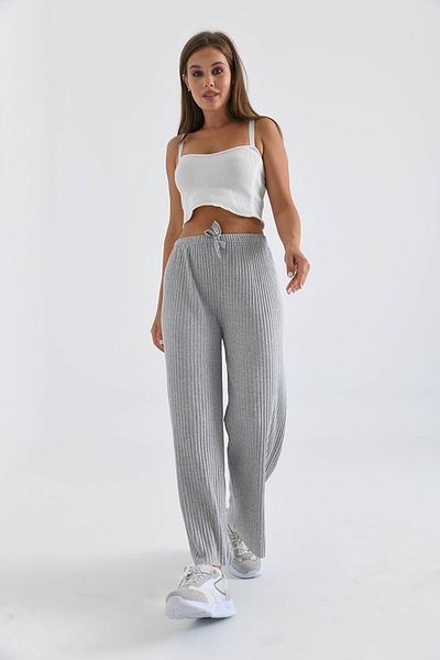 BAKIŞ BUTİK Pantaloni cu snur din stofă cu nervuri de damă gri