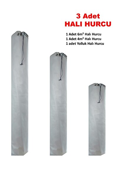 reax 3 Adet Halı Hurcu - Halı Ambalajı- Gri Tela Kumaş - Bağcıklı Halı Hurcu  Halı Poşeti