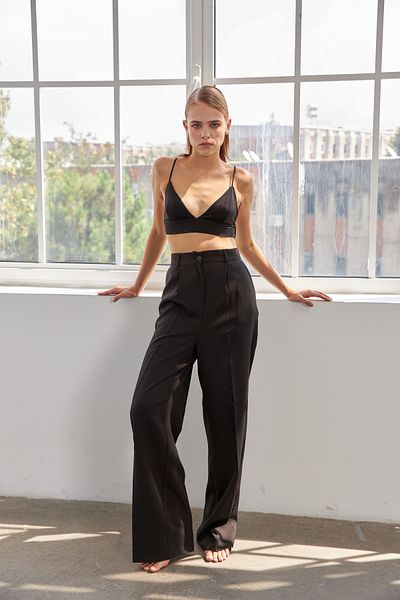 MATTON Women's Black Darts Wide Leg Trousers