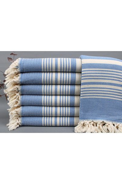 Kayra Export مئزر قطني 100x180 سم - منشفة شاطئ وحمام سباحة باللون الأزرق